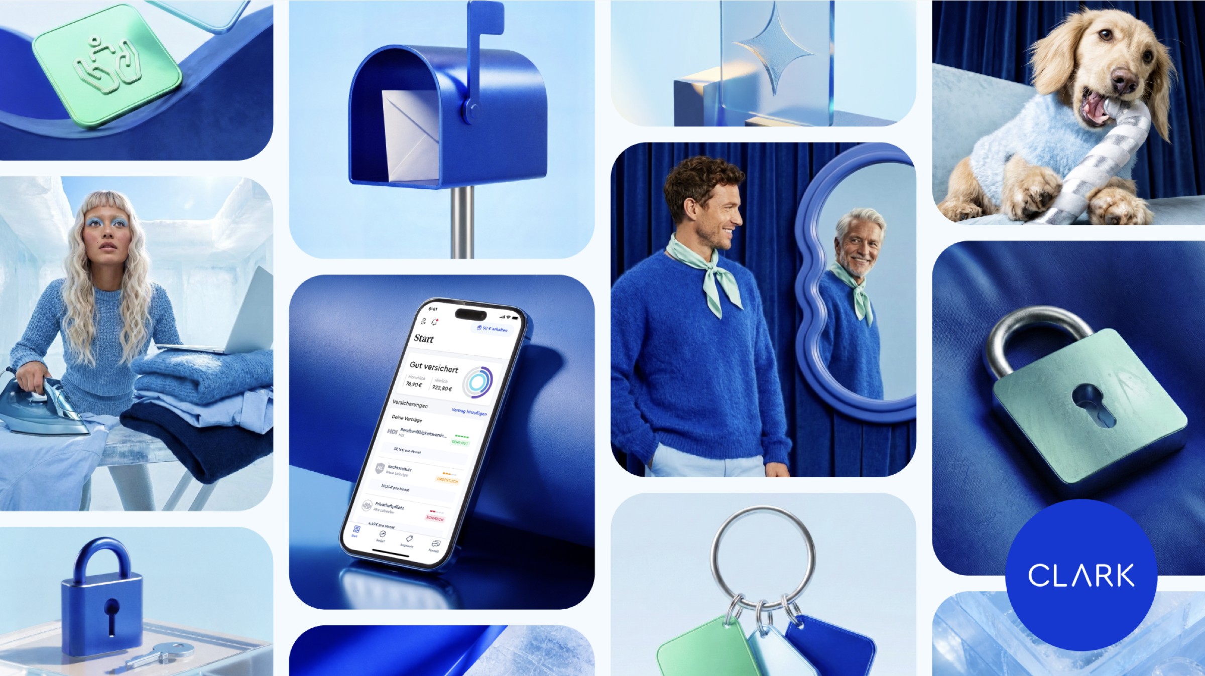 Brand imagery moodboard — CLARK blue palette